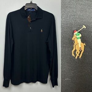Polo Ralph Lauren Black Long Sleeve Embroidered Pony Polo Shirt Sz S